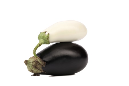 Black and white eggplants isolated on a white background.の写真素材
