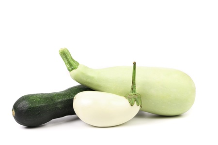 Vegetable marrows and white eggplant on a white background.の写真素材