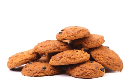 Oatmeal raisin cookie. Isolated on a white background.の写真素材