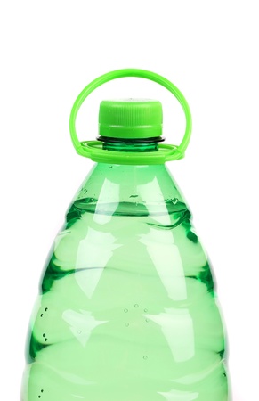 Top of plastic bottle with water without label. Isolated on white.の写真素材