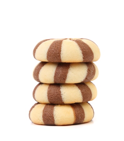 Biscuits of a chocolate cloves. Stack. White backgroundの写真素材