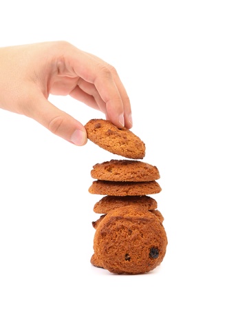 oatmeal chocolate chip cookies isolated on white backgroundの写真素材
