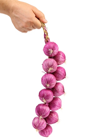 Braided onions on a white background. Isolatedの写真素材