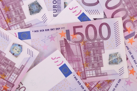 500 euro banknotes background. Close up. Isolatedの写真素材