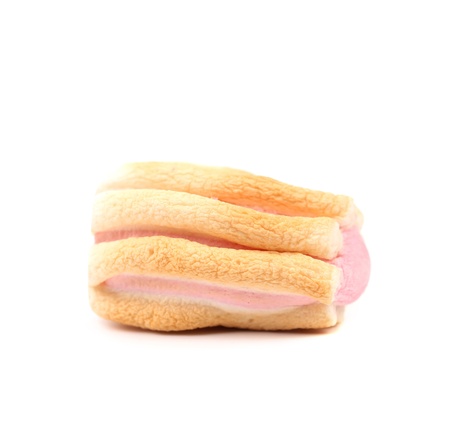 One colourful marshmallow. Close up. White background.の写真素材