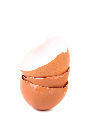 Shells from eggs. Vertically. Isolated on a white background.