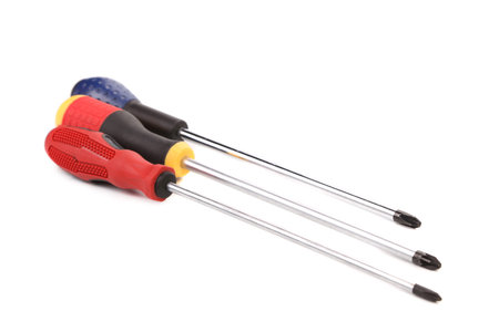 Close up of three screwdrivers  Isolated on a white background 