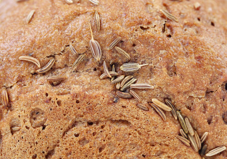 Rye bread with caraway seed. Whole background.