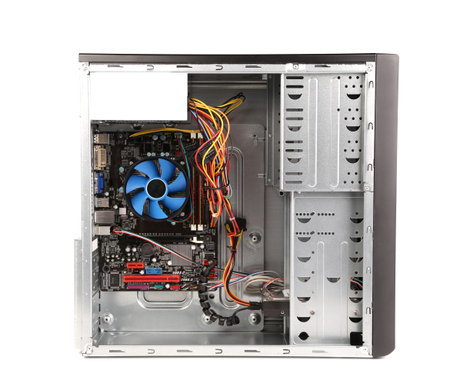 Open PC computer case. Isolated on a white background
