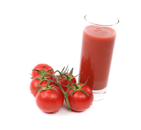 Tomato and juice. Isolated on a white backgroundの写真素材