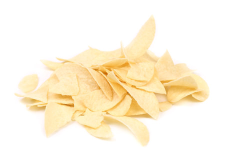 Bunch of potato chips. Isolated on a white background.