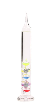 Floating oil glass pipe as thermometer. Isolated on a white background.