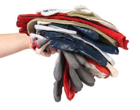 Rubber gloves on a hand. Isolated on a white background.の写真素材