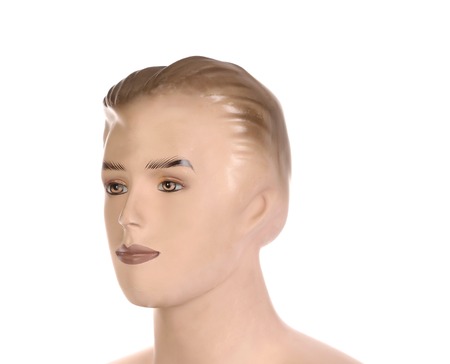 Close up of mannequin head. Isolated on a white background.の写真素材