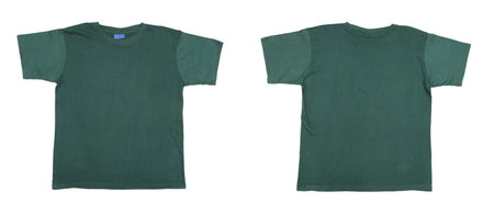 Blue green t-shirt front and back view. Isolated on a white background