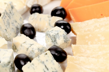 Blue cheese and olives. Close up. Whole background.の写真素材