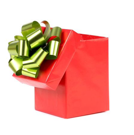 Opened red gift box with bow. Isolated on a white background.
