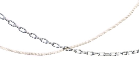 Cross of chain and rope. Isolated on a white background.の写真素材