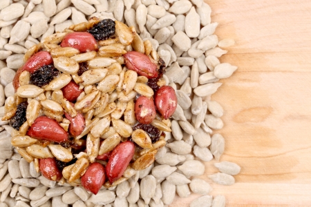Round candied seeds and nuts. Whole background.の写真素材