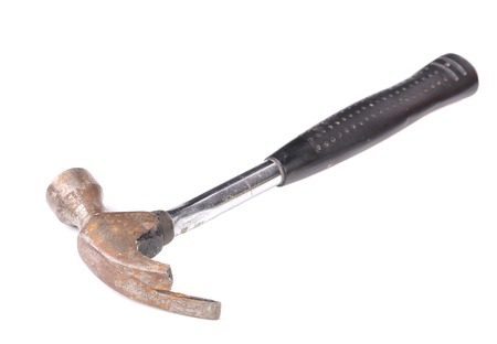 Broken old hammer. Isolated on a white background.の写真素材