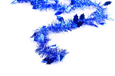 Christmas blue tinsel with starsの写真素材