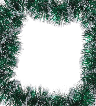 Christmas green tinsel as frame. Whole background.の写真素材