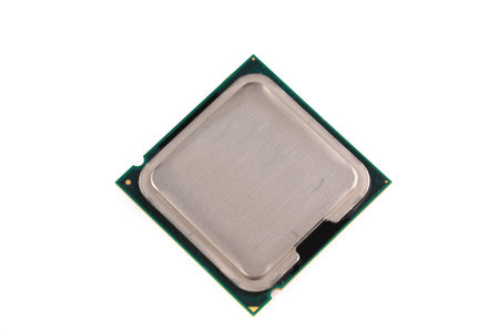 Back of a computer's processor detail. Isolated on a white background.