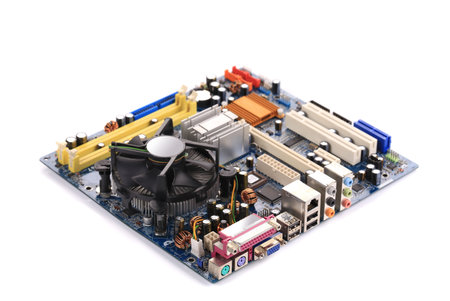 Top view of motherboard. Isolated on a white background.