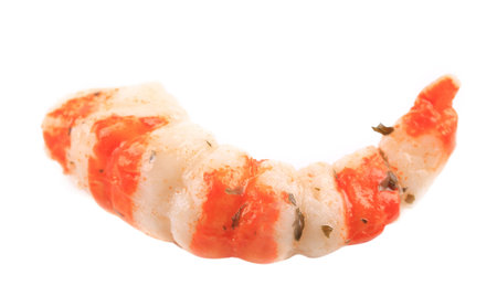 Cooked unshelled tiger shrimp. Isolated on a white background.の写真素材
