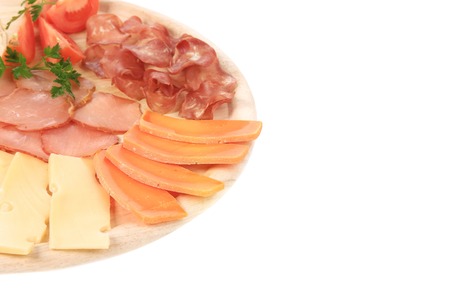 Close up of meat and cheese. Whole background. Place for text.の写真素材