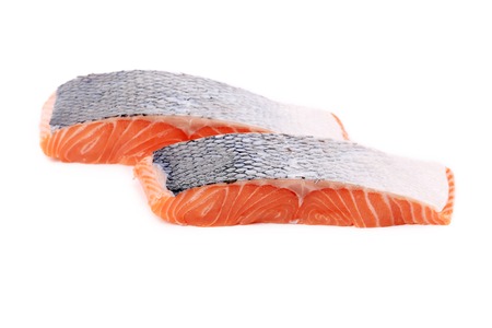 Marine raw fish. Three pieces. Isolated on a white background.の写真素材
