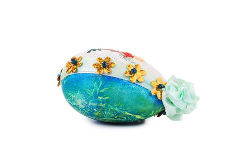 Easter egg with embroidery. Isolated on a white background.の写真素材