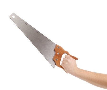 Wood hand saw. Isolated on a white background.の写真素材