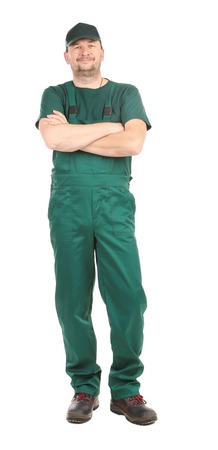 Man in green uniform. Isolated on a white background.の写真素材