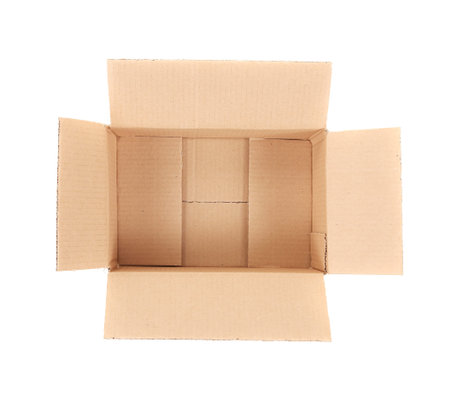 Opened cardboard box. Isolated on a white background.