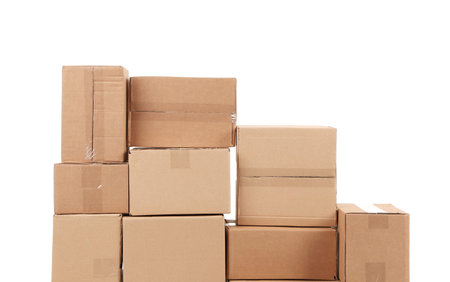 Stacks of cardboard boxes. Isolated on a white background.