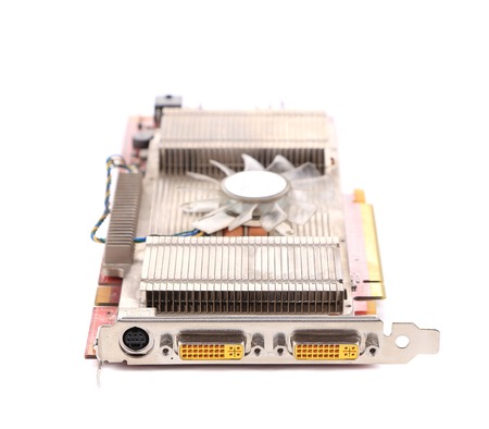 Top view of motherboard. Isolated on a white background.の写真素材