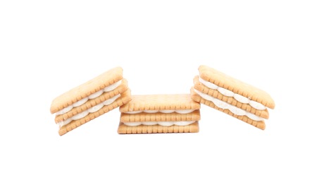 Tasty cream filled cookies. Isolated on a white background.の写真素材