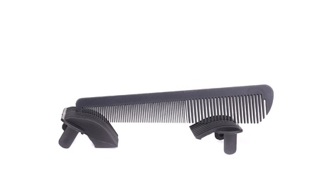 Black comb for hair. Isolated on a white background.の写真素材