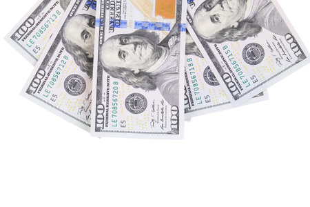 Closeup of hundred dollar banknotes.