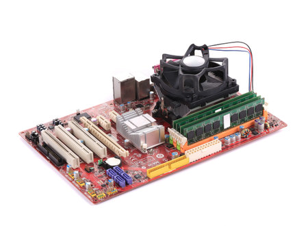 Top view of motherboard. Isolated on a white background.