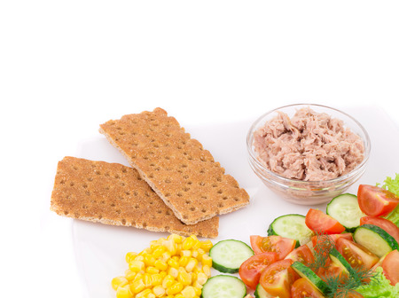 Close up of tuna salad. Whole background.の写真素材
