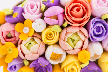 Close up of various beautiful artificial flowers.の写真素材