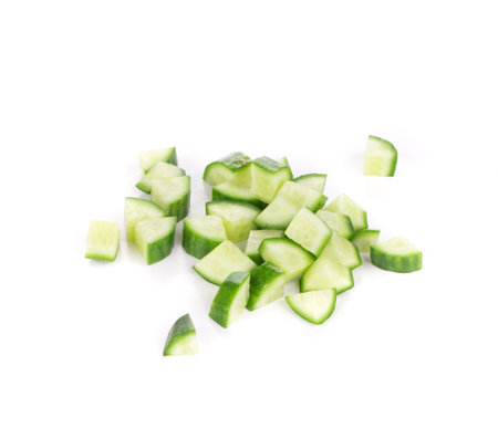 Bunch of sliced cucumber. Isolated on a white background.の写真素材