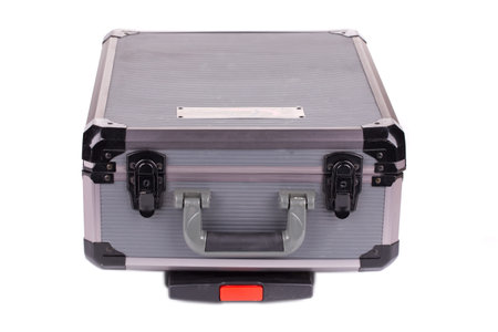 Grey toolbox isolated on white background in the closeup