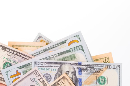 Close up of different dollar bills. Whole background.の写真素材