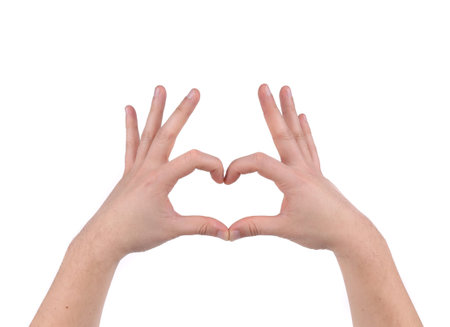 Male hands in the form of heart. Isolated on a white background.