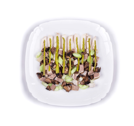 Delicious salad with beef tongue in the closeup isolatedの写真素材