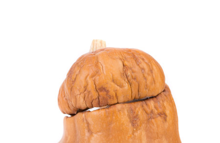 Fragment of Old halloween pumpkin. Isolated on a white background.