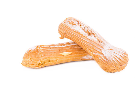 Tasteful Eclairs isolated on white background closeup